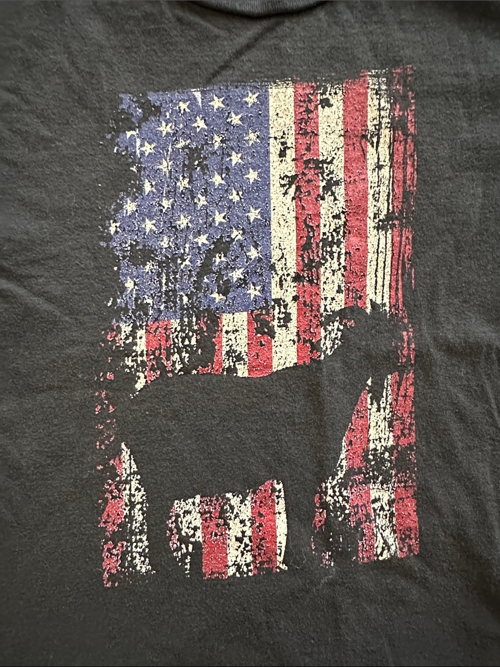 GOAT USA Black Short Sleeve Tee with Distressed American Flag - Picture 2 of 6